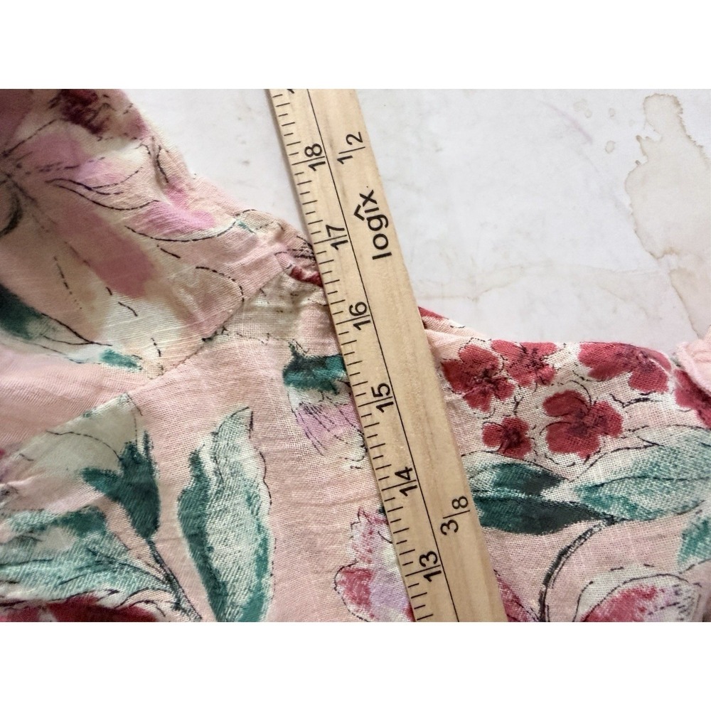 Band of Gypsies Pink Floral Empire Waist Bell Sleeve Boho Top‎ XS Pockets - Picture 9 of 11